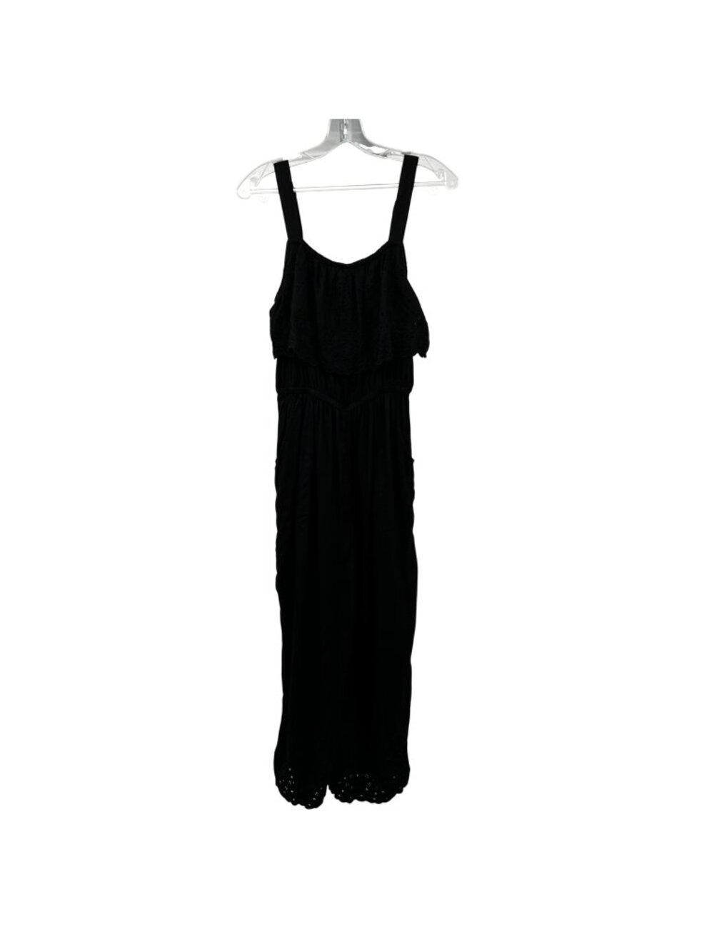 American Eagle Jumpsuit Wide Leg Eyelet Ruffle & Trim Black Size ML Sleeveless